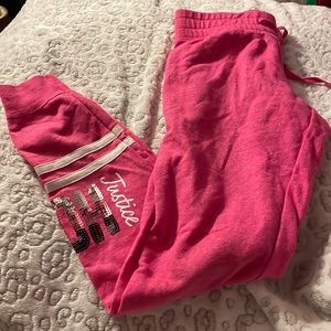 JUSTICE NEW sweatpants says justice hoops on the leg